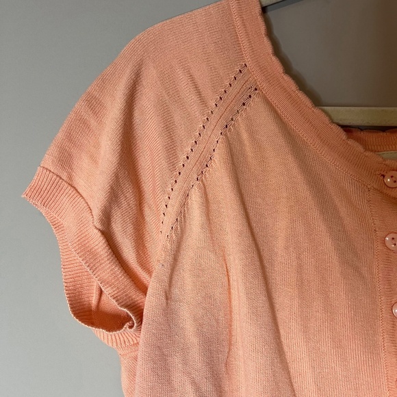 Modcloth Peach Thin Knit Short Sleeve Cardigan Retro Pin Up Mid Mod Style - Picture 2 of 6
